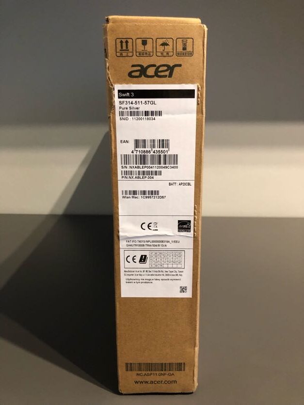 Acer Swift 3 - Opakowanie, drugi bok