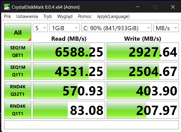 Razer Blade 14 - Test Dysku zapelnienie 90 procent