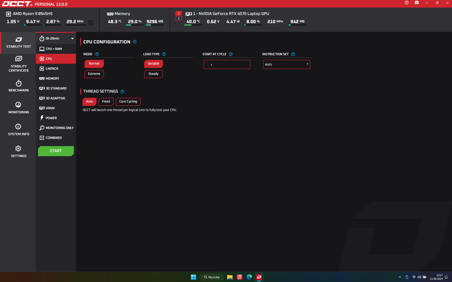 Razer Blae 14 - OCCT 2